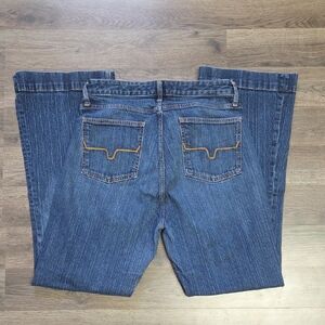 Kimes Ranch Women’s Boot Cut Jeans in Dark Blue with Brown Stitching